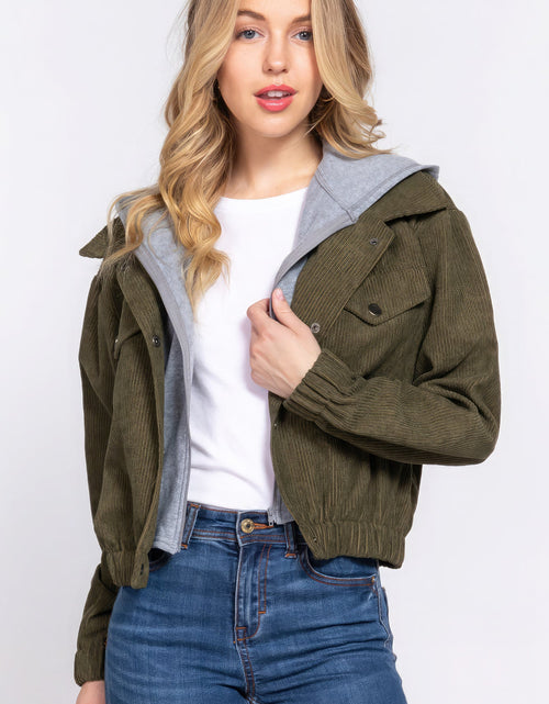 Load image into Gallery viewer, Long Slv Hoodie Corduroy Jacket
