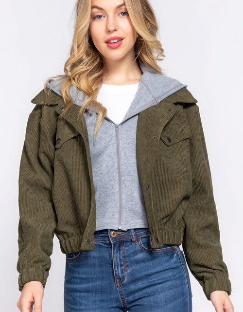 Load image into Gallery viewer, Long Slv Hoodie Corduroy Jacket

