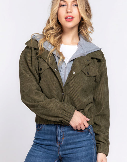 Load image into Gallery viewer, Long Slv Hoodie Corduroy Jacket
