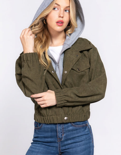 Load image into Gallery viewer, Long Slv Hoodie Corduroy Jacket
