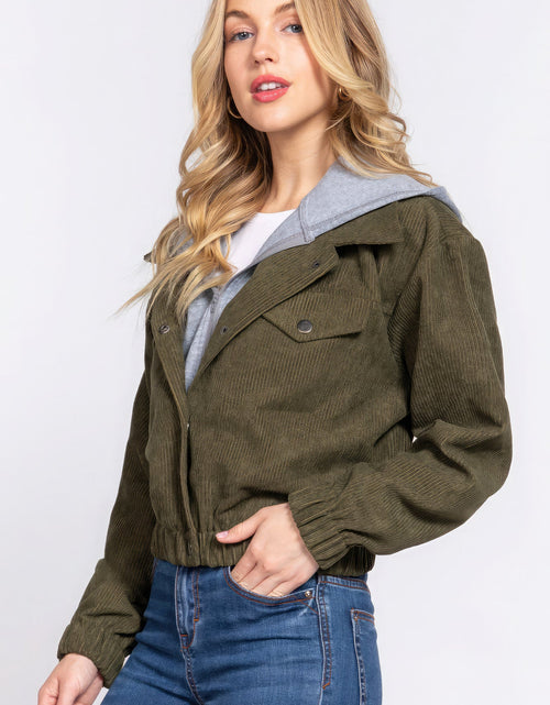 Load image into Gallery viewer, Long Slv Hoodie Corduroy Jacket
