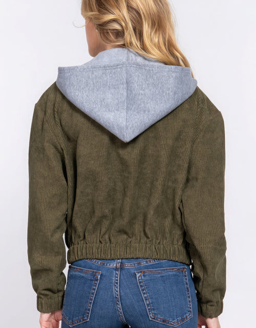 Load image into Gallery viewer, Long Slv Hoodie Corduroy Jacket
