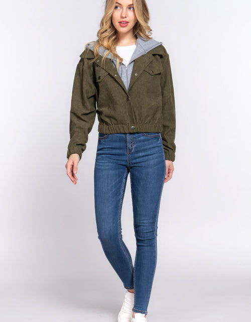 Load image into Gallery viewer, Long Slv Hoodie Corduroy Jacket
