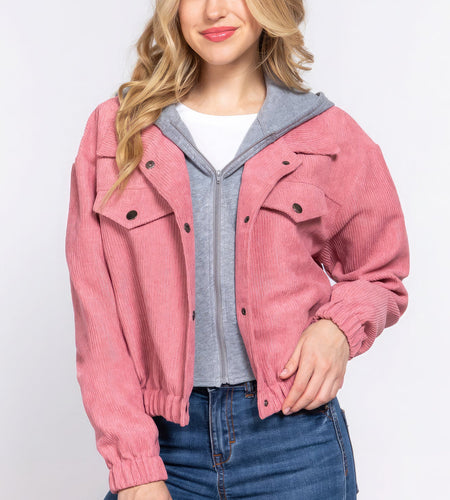 Long Slv Hoodie Corduroy Jacket