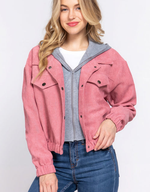 Load image into Gallery viewer, Long Slv Hoodie Corduroy Jacket
