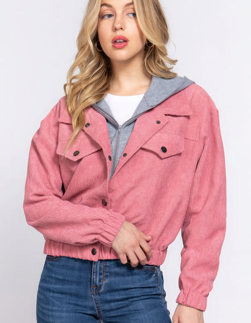 Load image into Gallery viewer, Long Slv Hoodie Corduroy Jacket
