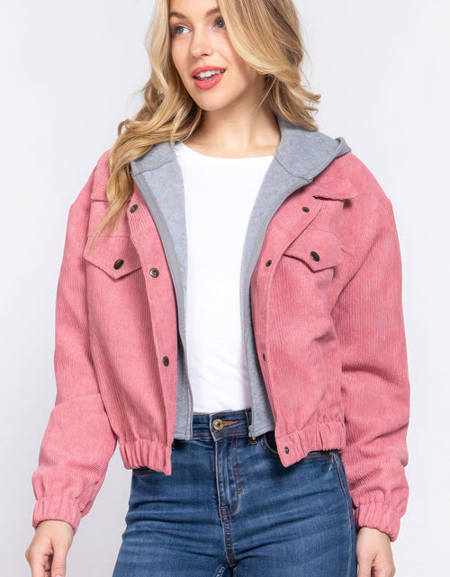 Load image into Gallery viewer, Long Slv Hoodie Corduroy Jacket
