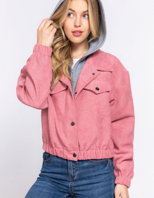 Load image into Gallery viewer, Long Slv Hoodie Corduroy Jacket
