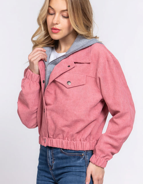 Load image into Gallery viewer, Long Slv Hoodie Corduroy Jacket
