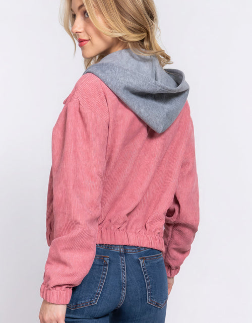 Load image into Gallery viewer, Long Slv Hoodie Corduroy Jacket
