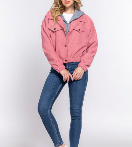 Long Slv Hoodie Corduroy Jacket