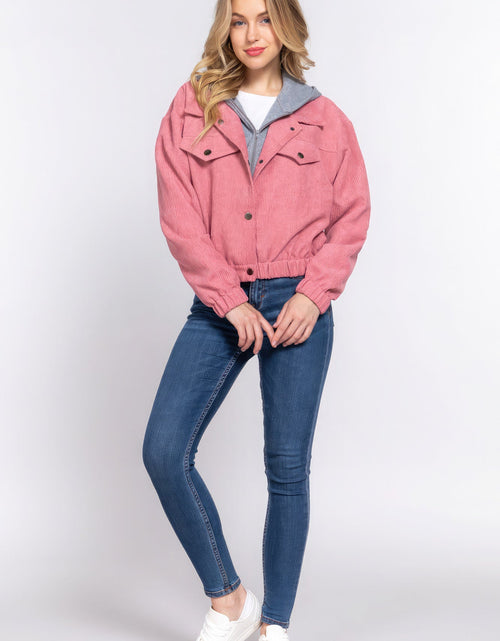 Load image into Gallery viewer, Long Slv Hoodie Corduroy Jacket
