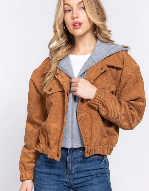 Load image into Gallery viewer, Long Slv Hoodie Corduroy Jacket
