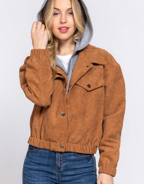 Load image into Gallery viewer, Long Slv Hoodie Corduroy Jacket
