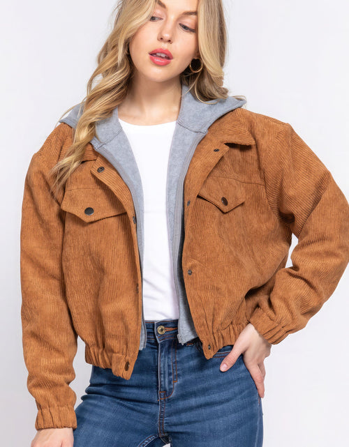 Load image into Gallery viewer, Long Slv Hoodie Corduroy Jacket

