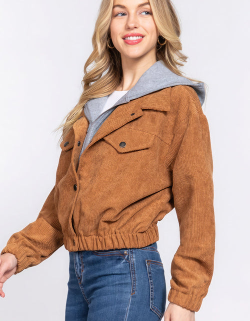 Load image into Gallery viewer, Long Slv Hoodie Corduroy Jacket
