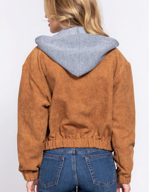 Load image into Gallery viewer, Long Slv Hoodie Corduroy Jacket
