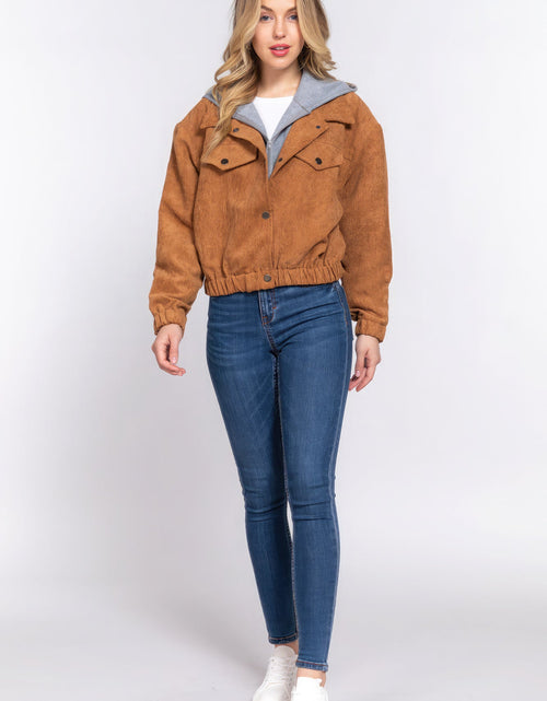 Load image into Gallery viewer, Long Slv Hoodie Corduroy Jacket
