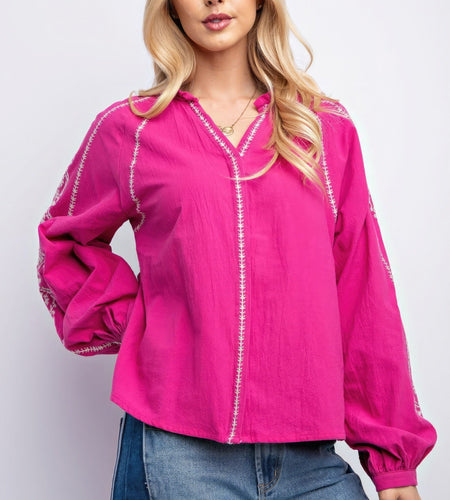 Linen Gauze Embroidered Top