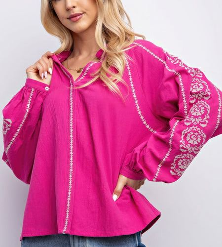 Linen Gauze Embroidered Top