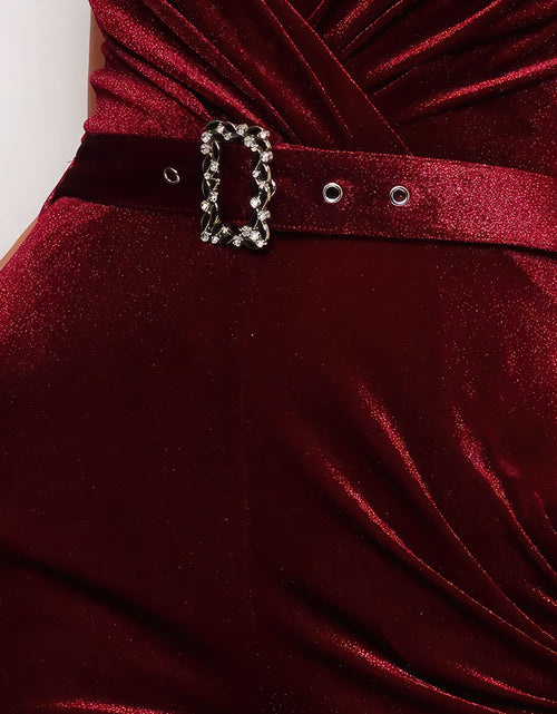 Load image into Gallery viewer, Samba Rhinestone Belt Velvet Jumpsuit
