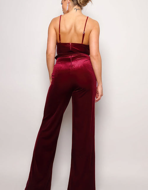 Load image into Gallery viewer, Samba Rhinestone Belt Velvet Jumpsuit

