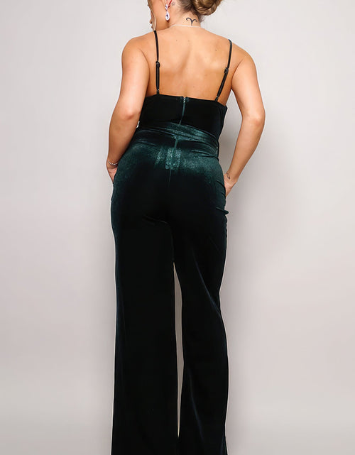 Load image into Gallery viewer, Samba Rhinestone Belt Velvet Jumpsuit
