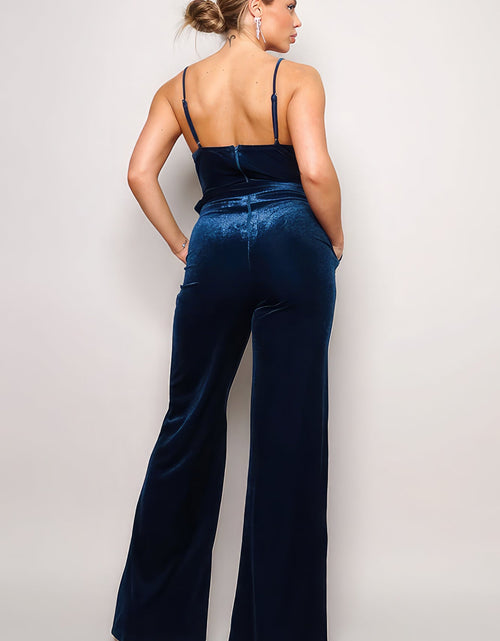 Load image into Gallery viewer, Samba Rhinestone Belt Velvet Jumpsuit
