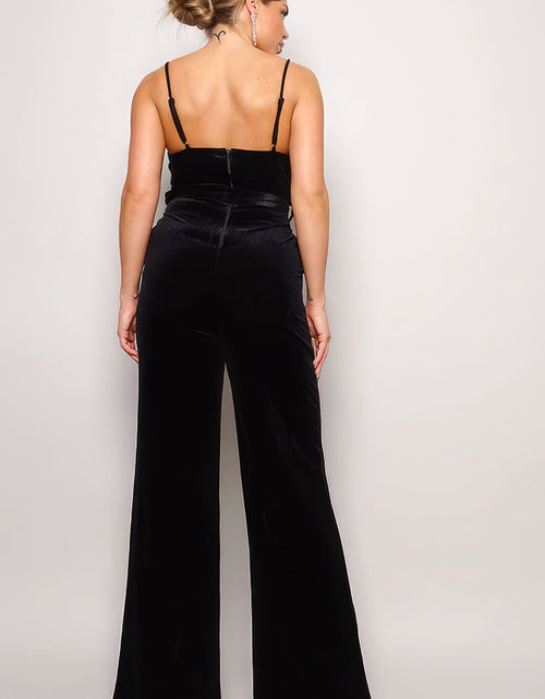 Load image into Gallery viewer, Samba Rhinestone Belt Velvet Jumpsuit
