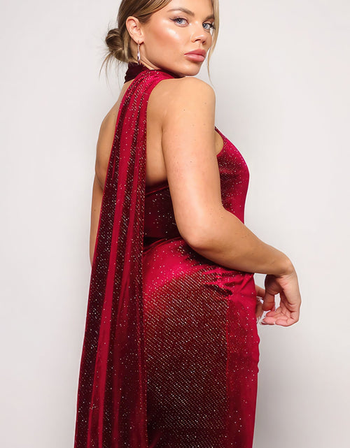 Load image into Gallery viewer, Scarf Top Glitter Velvet Jumpsuit

