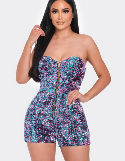 Load image into Gallery viewer, Multi Sequins Tube Top Romper
