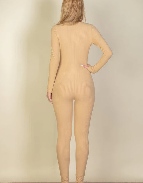 Load image into Gallery viewer, Ribbed Scoop Neck Long Sleeve Jumpsuit
