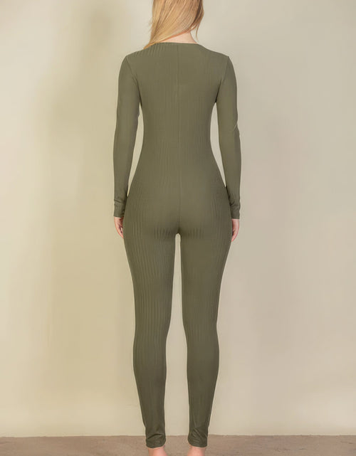 Load image into Gallery viewer, Ribbed Scoop Neck Long Sleeve Jumpsuit

