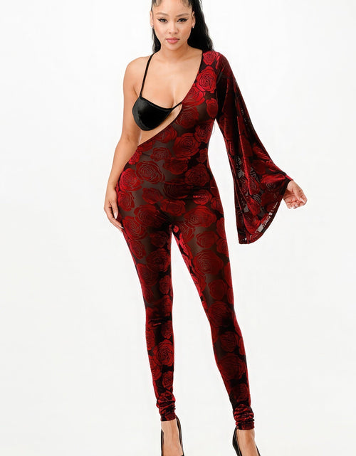 Load image into Gallery viewer, Velvet Flocking Jumpsuit/bell Sleeve
