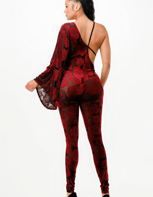Load image into Gallery viewer, Velvet Flocking Jumpsuit/bell Sleeve
