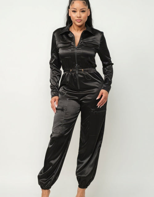 Load image into Gallery viewer, Front Zipper Pockets Top And Pants Jumpsuit
