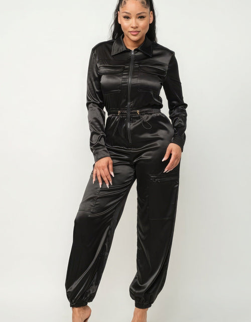 Load image into Gallery viewer, Front Zipper Pockets Top And Pants Jumpsuit
