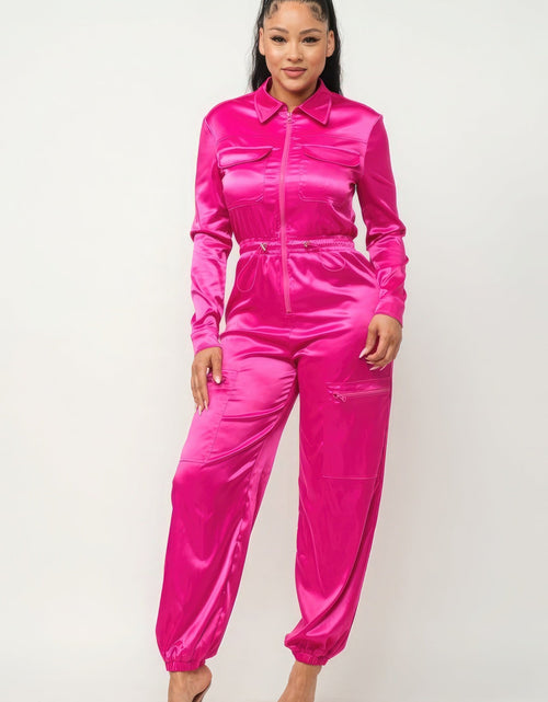 Load image into Gallery viewer, Front Zipper Pockets Top And Pants Jumpsuit
