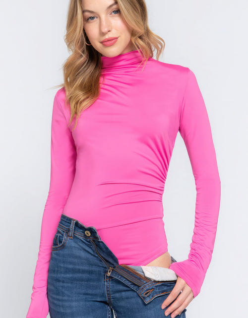 Load image into Gallery viewer, Long Sleeve High Neck Shirring Detail Ity Knit Bodysuit
