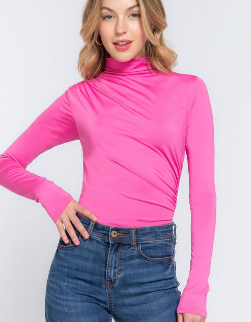 Load image into Gallery viewer, Long Sleeve High Neck Shirring Detail Ity Knit Bodysuit
