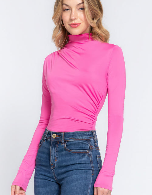 Load image into Gallery viewer, Long Sleeve High Neck Shirring Detail Ity Knit Bodysuit
