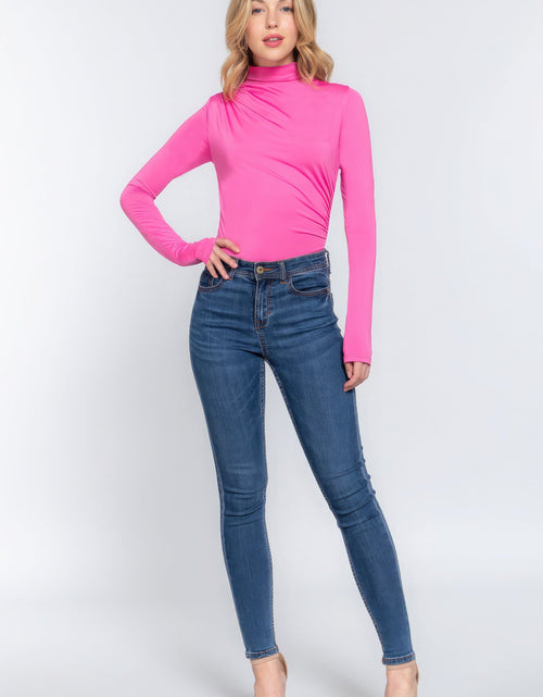 Load image into Gallery viewer, Long Sleeve High Neck Shirring Detail Ity Knit Bodysuit
