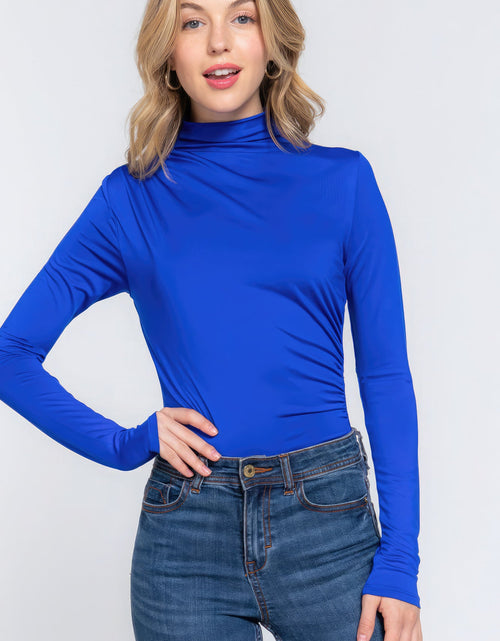Load image into Gallery viewer, Long Sleeve High Neck Shirring Detail Ity Knit Bodysuit
