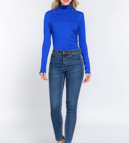 Long Sleeve High Neck Shirring Detail Ity Knit Bodysuit