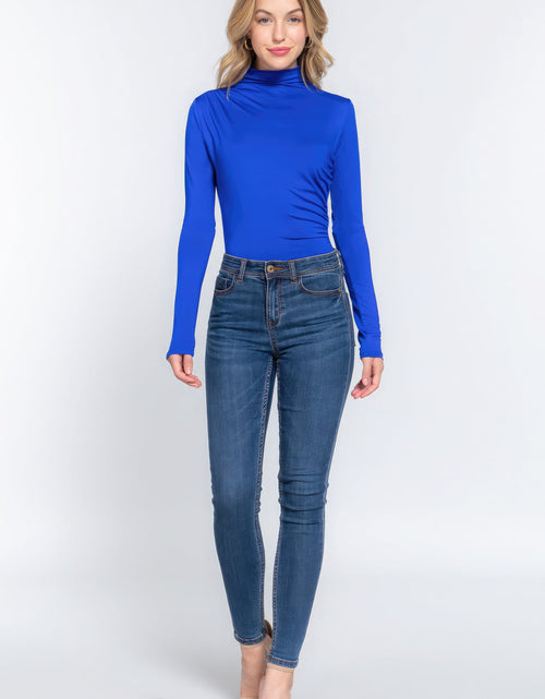 Load image into Gallery viewer, Long Sleeve High Neck Shirring Detail Ity Knit Bodysuit
