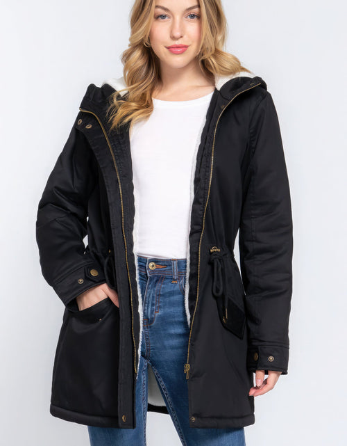 Load image into Gallery viewer, Fleece Lined Fur Hoodie Utility Jacket
