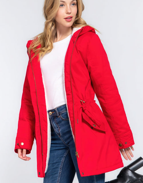 Load image into Gallery viewer, Fleece Lined Fur Hoodie Utility Jacket
