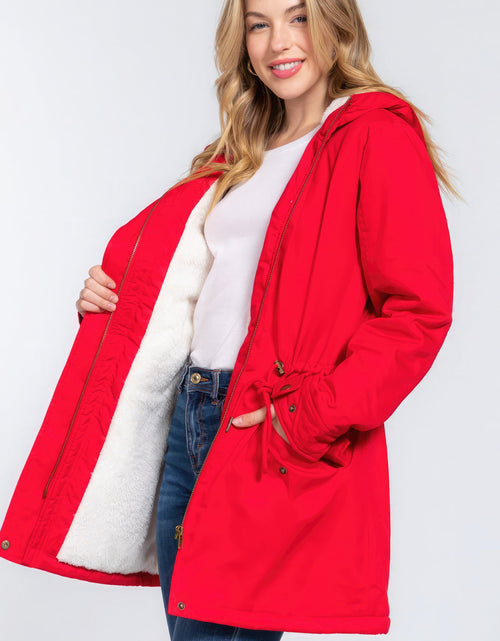 Load image into Gallery viewer, Fleece Lined Fur Hoodie Utility Jacket
