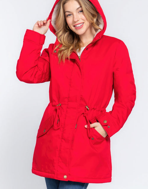 Load image into Gallery viewer, Fleece Lined Fur Hoodie Utility Jacket
