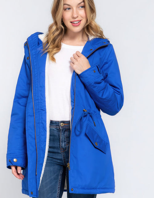 Load image into Gallery viewer, Fleece Lined Fur Hoodie Utility Jacket
